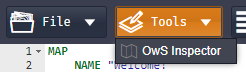 The MapServer Studio toolbar with the OwS Inspector button